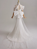 Pretty Long Sleeve Tulle Bowknot Mermaid Wedding Dress HZ0319