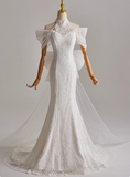Pretty Long Sleeve Tulle Bowknot Mermaid Wedding Dress HZ0319