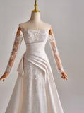 Elegant A Line Strapless Long Sleeve Pleated Wedding Dress HZ0319