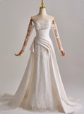 Elegant A Line Strapless Long Sleeve Pleated Wedding Dress HZ0319