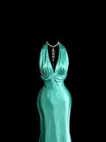 Beauty Prom Dress Halter Pleated Long Mermaid Prom Dress Evening Dress Party Dress HZ0319