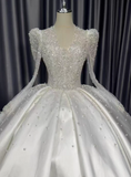 Gorgeous Wedding Dress V-neck Long Sleeve Pleated Wedding Dress HZ0319