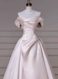 Charming Wedding Dress A Line Off Shoulder Pleated Wedding Dress HZ0319