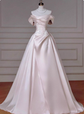 Charming Wedding Dress A Line Off Shoulder Pleated Wedding Dress HZ0319