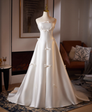 Minimalist Wedding Dress A Line Strapless Wedding Dress HZ0319