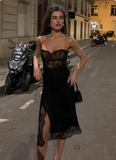 Sexy Women Dress Black Spaghetti Straps Lace Birthday Outfits Seaside Party Dress HZ0319