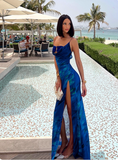 Beauty Women Dress Spaghetti Straps Slit Birthday Outfits Long Seaside Party Dress HZ0319