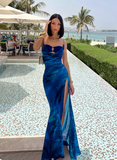 Beauty Women Dress Spaghetti Straps Slit Birthday Outfits Long Seaside Party Dress HZ0319
