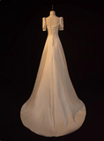 Minimalist Wedding Dress A Line Square Neck Pleated Wedding Dress HZ0319