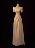 Minimalist Wedding Dress A Line Square Neck Pleated Wedding Dress HZ0319