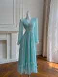 Elegant Prom Dress A Line V-neck Pleated Birthday Party Outfits Long Evening Gown HZ0319