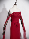 Gorgeous Prom Dress Wine Red Strapless Floral Mermaid Prom Dress HZ0319