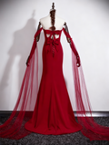 Gorgeous Prom Dress Wine Red Strapless Floral Mermaid Prom Dress HZ0319