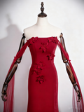 Gorgeous Prom Dress Wine Red Strapless Floral Mermaid Prom Dress HZ0319