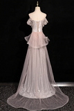 Shiny Prom Dress A Line Spaghetti Straps Tulle Birthday Party Outfits Evening Gown HZ0319