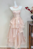 Beauty Prom Dress Pink Crew Neck Ruffle Cocktail Dress Birthday Party Dress HZ0319