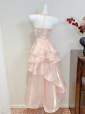 Beauty Prom Dress Pink Crew Neck Ruffle Cocktail Dress Birthday Party Dress HZ0319