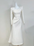 Minimalist Prom Dress Square Neck Pleated Mermaid Cocktail Dress Evening Dress HZ0319