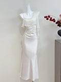 Minimalist Prom Dress Asymmetrical Neck Pleated Mermaid Cocktail Dress Birthday Party Outfits HZ0319
