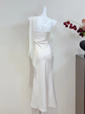 Minimalist Prom Dress Asymmetrical Neck Pleated Mermaid Cocktail Dress Birthday Party Outfits HZ0319