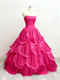Charming Prom Dress Hot Pink Strapless Tiered Quinceanera Dress Evening Dress Ball Gown HZ0319