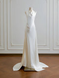 Minimalist Wedding Dress A Line Halter Wedding Dress HZ0319