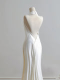 Minimalist Wedding Dress A Line Halter Wedding Dress HZ0319
