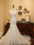 Pretty Wedding Dress V-neck Floral Pleated Tulle Wedding Dress HZ0319