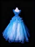 Romantic Prom Dress Crew Neck Tulle Floral Ball Gown Evening Dress Sweet 16 Dress HZ0319