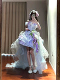 Beauty Homecoming Dress Off Shoulder Hi-lo Hem Tulle Birthday Party Dress HZ0319