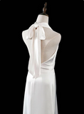 Minimalist Wedding Dress A Line Halter Pleated Wedding Dress HZ0319