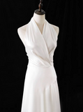 Minimalist Wedding Dress A Line Halter Pleated Wedding Dress HZ0319