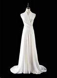 Minimalist Wedding Dress A Line Halter Pleated Wedding Dress HZ0319