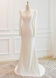 Minimalist Wedding Dress V-neck Long Sleeve Wedding Dress HZ0319