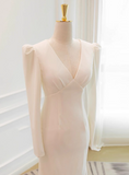 Minimalist Wedding Dress V-neck Long Sleeve Wedding Dress HZ0319