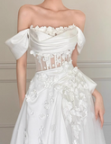 Stunning Wedding Dress Off Shoulder Floral Pleated Wedding Dress HZ0319