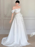 Stunning Wedding Dress Off Shoulder Floral Pleated Wedding Dress HZ0319