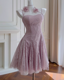 New Design Homecoming Dress Spaghetti Straps Pleated Lace Short Prom Dress Party Dress HZ0319