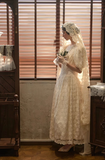 Retro Wedding Dress Crew Neck Pleated Wedding Dress HZ0319