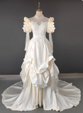 Retro Wedding Dress High Collar Pleated Flower Wedding Dress HZ0319