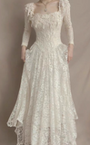 Vintage Wedding Dress Square Neck Pleated Wedding Dress HZ0319