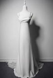 Minimalist Wedding Dress A Line Spaghetti Straps Wedding Dress HZ0319