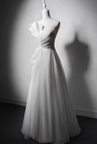 Newest Wedding Dress A Line Asymmetrical Neck Pleated Wedding Dress HZ0319