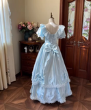 Beauty Prom Dress Baby Blue Crew Neck Pleated Lace Evening Gown Quinceanera Dress HZ0319