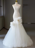 Stunning Wedding Dress Strapless Pleated Flower Mermaid Wedding Dress HZ0319