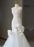 Stunning Wedding Dress Strapless Pleated Flower Mermaid Wedding Dress HZ0319