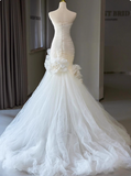 Stunning Wedding Dress Strapless Pleated Flower Mermaid Wedding Dress HZ0319