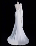 Minimalist Wedding Dress One Shoulder Pleated Mermaid Wedding Dress HZ0319