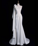 Minimalist Wedding Dress One Shoulder Pleated Mermaid Wedding Dress HZ0319