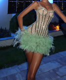 Shiny Homecoming Dress Spaghetti Straps Feather Short Prom Dress 18th outfits Birthday Party Dress HZ0319